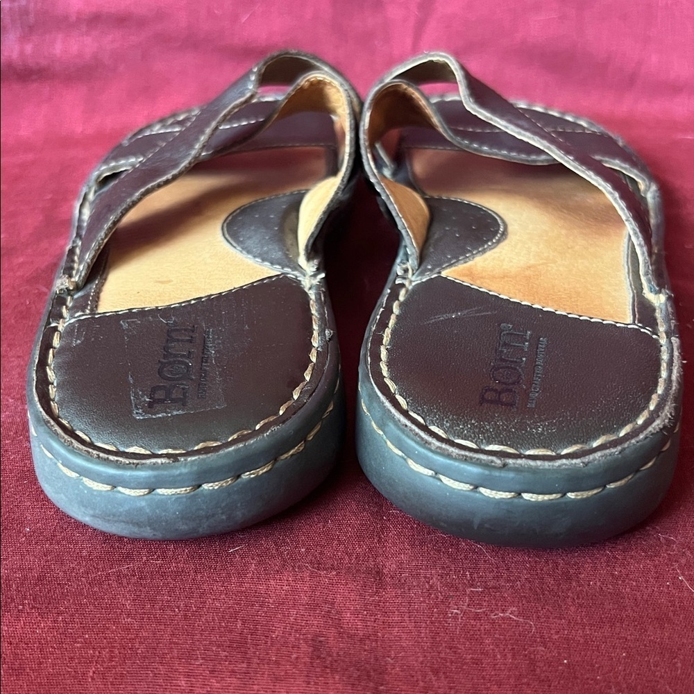 Born Leather Brown Cross Strap Slides/Sandals - 10 - Picture 5 of 10